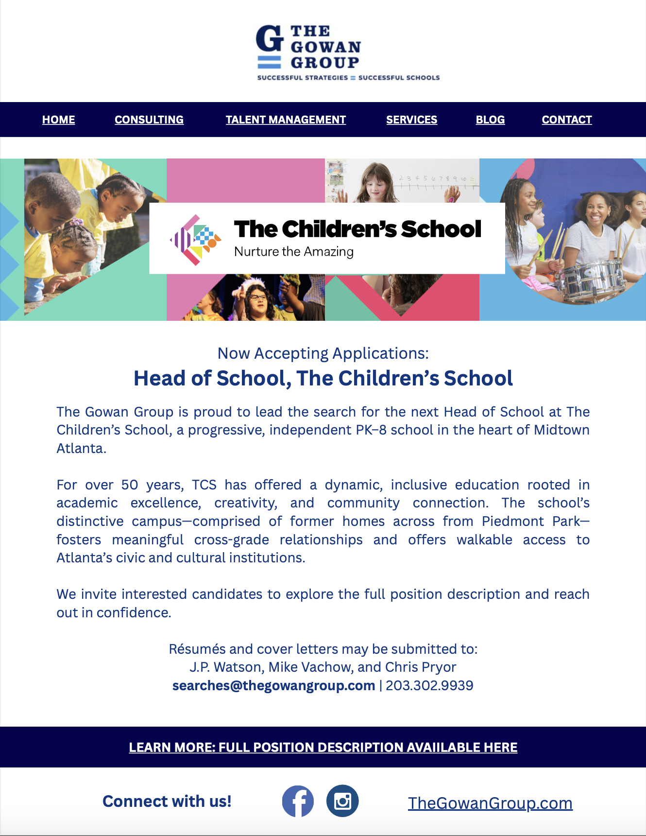The Children's School Seeks New Head of School — The Gowan Group